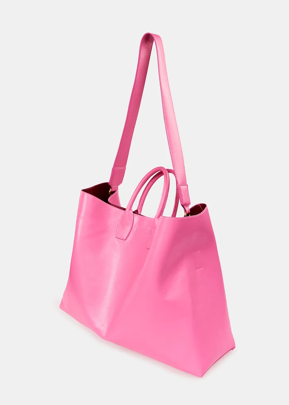 Pink faux leather shopper bag