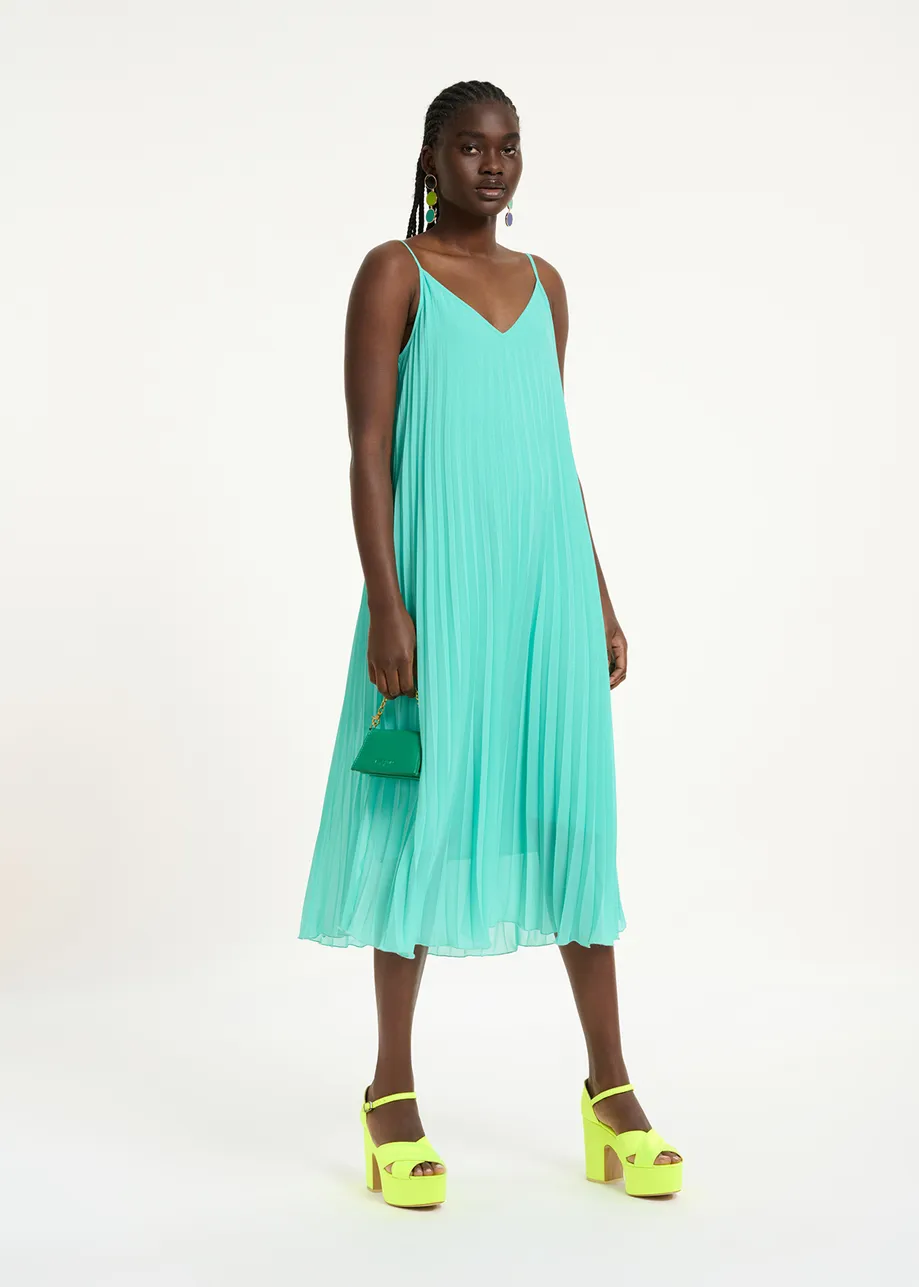 Robe caraco plissée turquoise