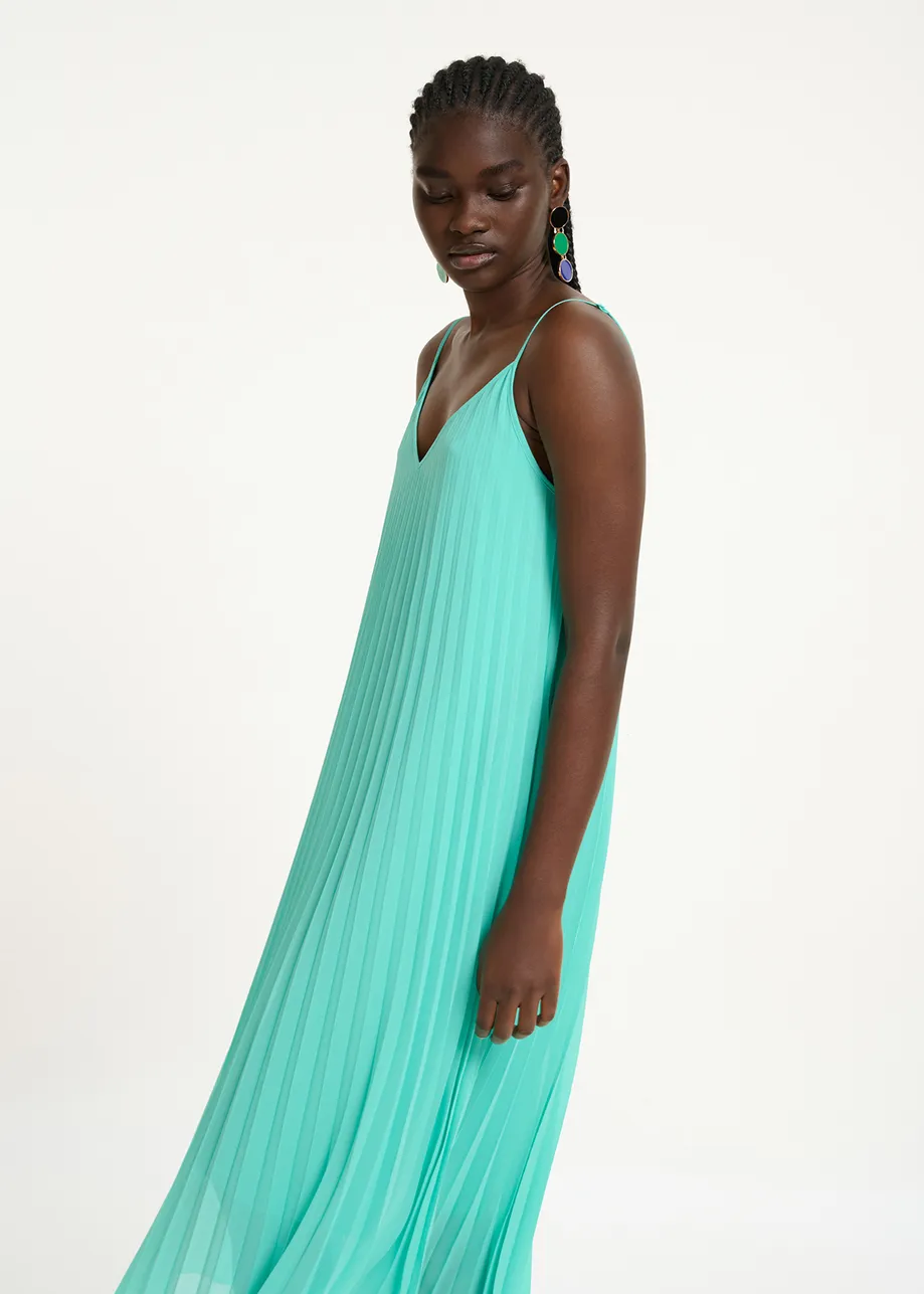 Robe caraco plissée turquoise