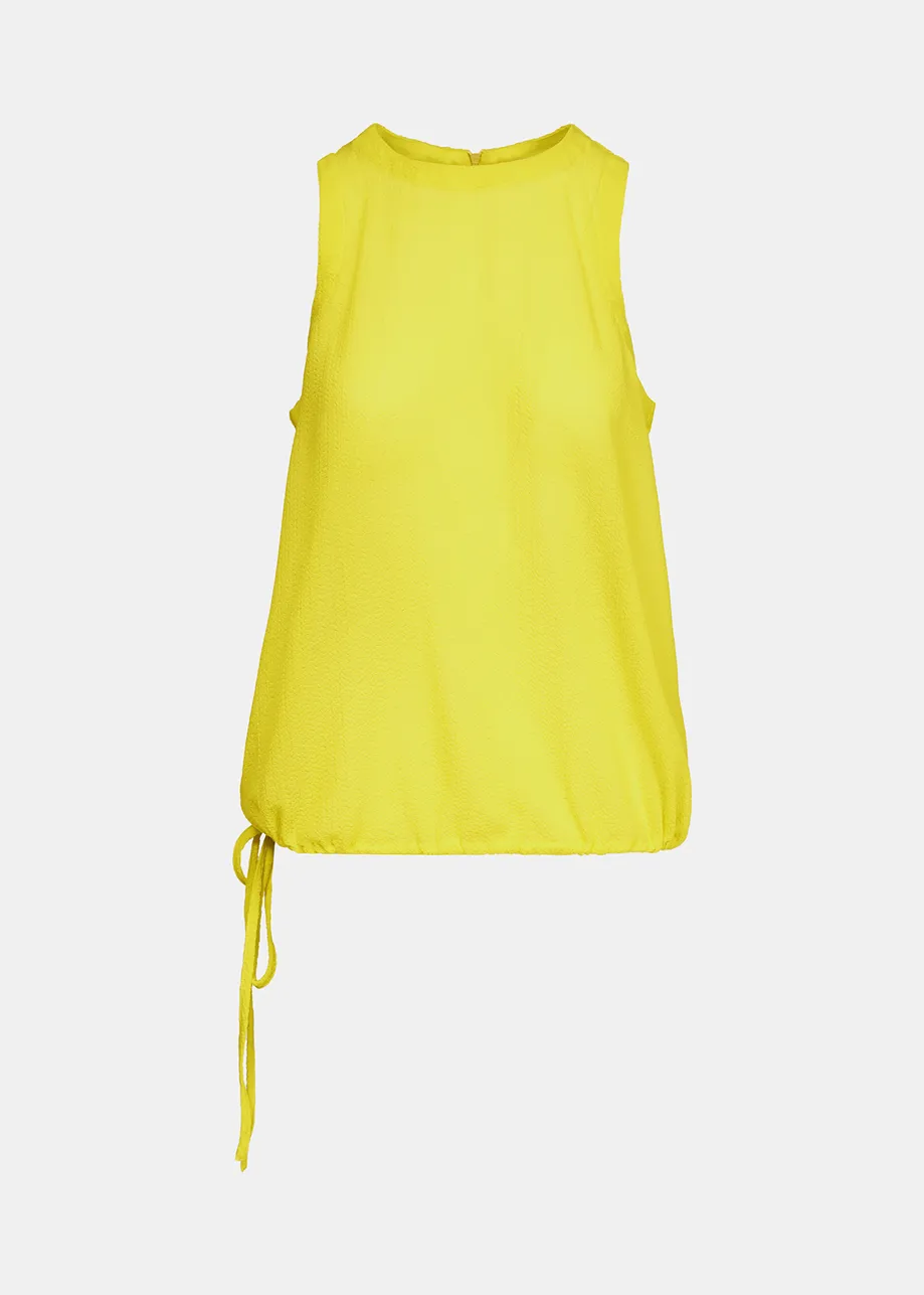 Yellow sleeveless top with drawstring fastening
