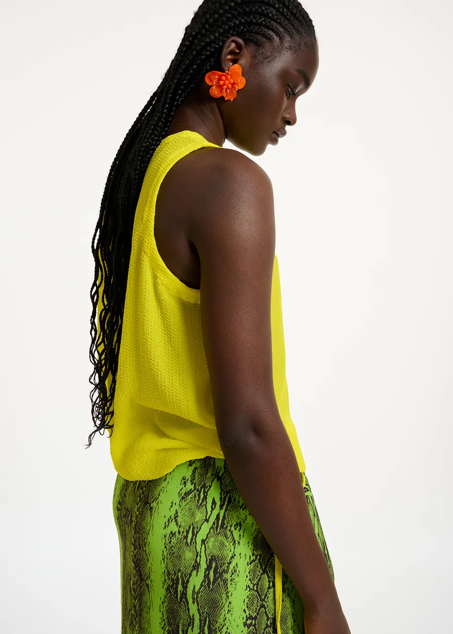 Yellow sleeveless top with drawstring fastening