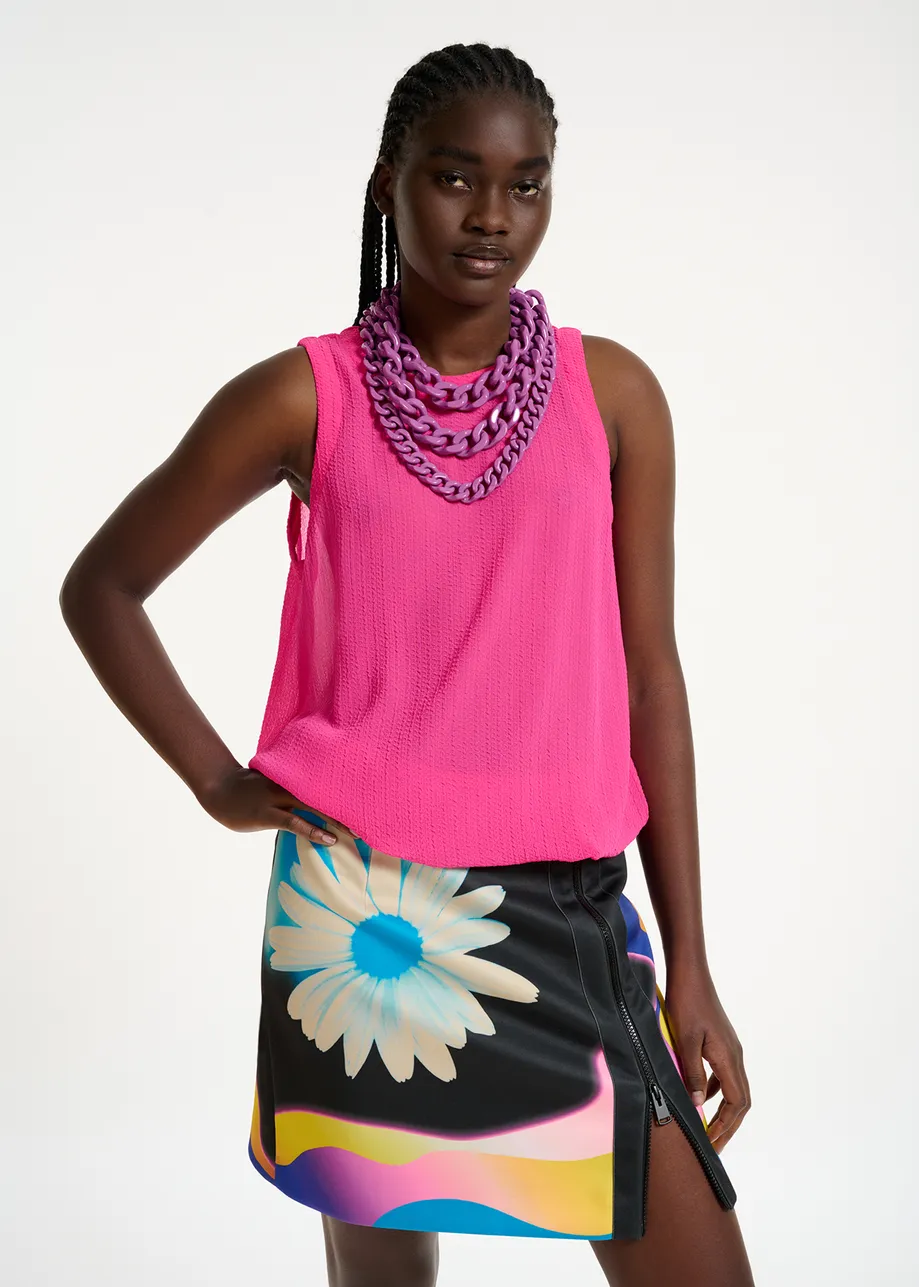 Fuchsia mouwloze top met trekkoord