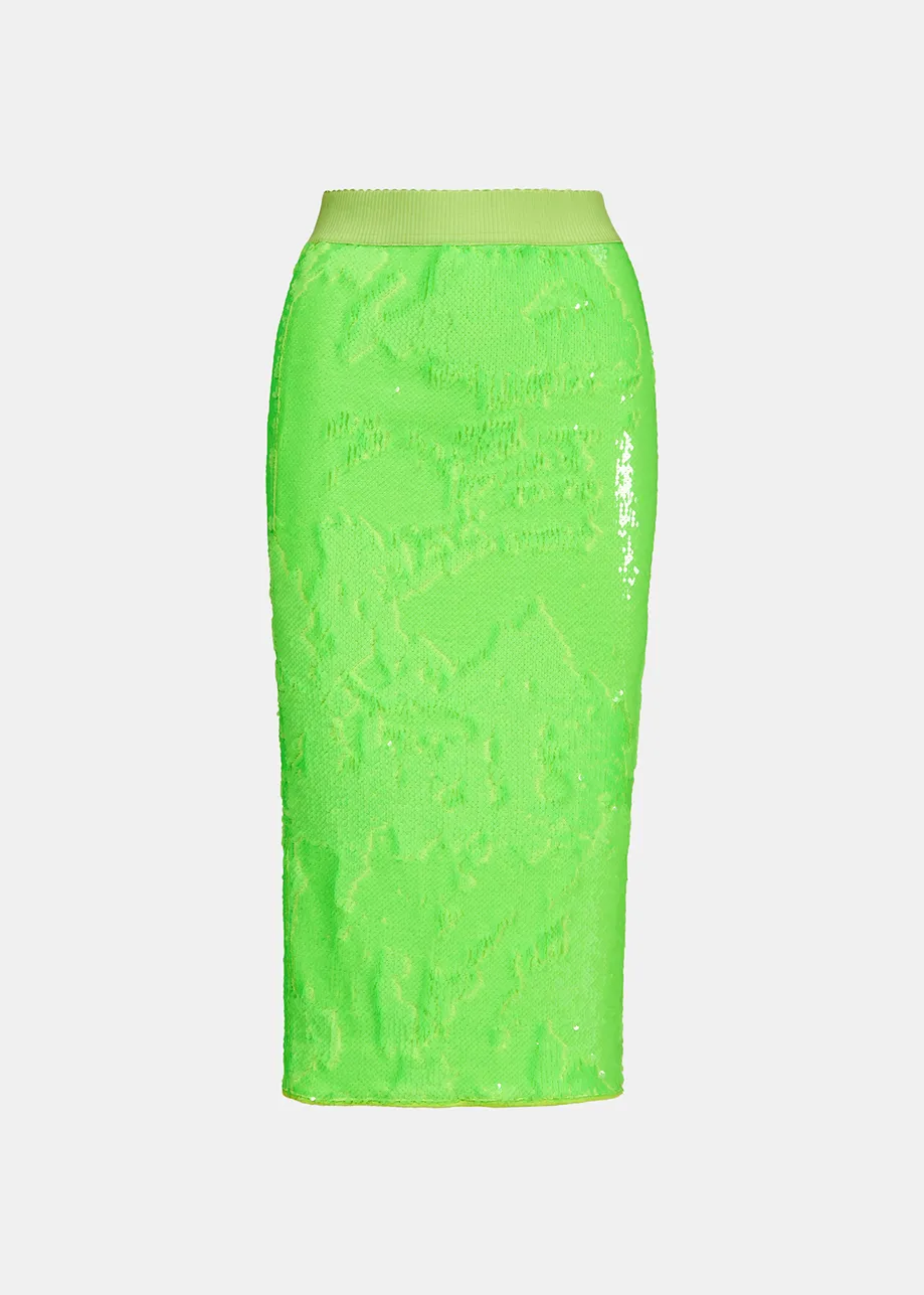 Neon green sequin-embellished pencil skirt