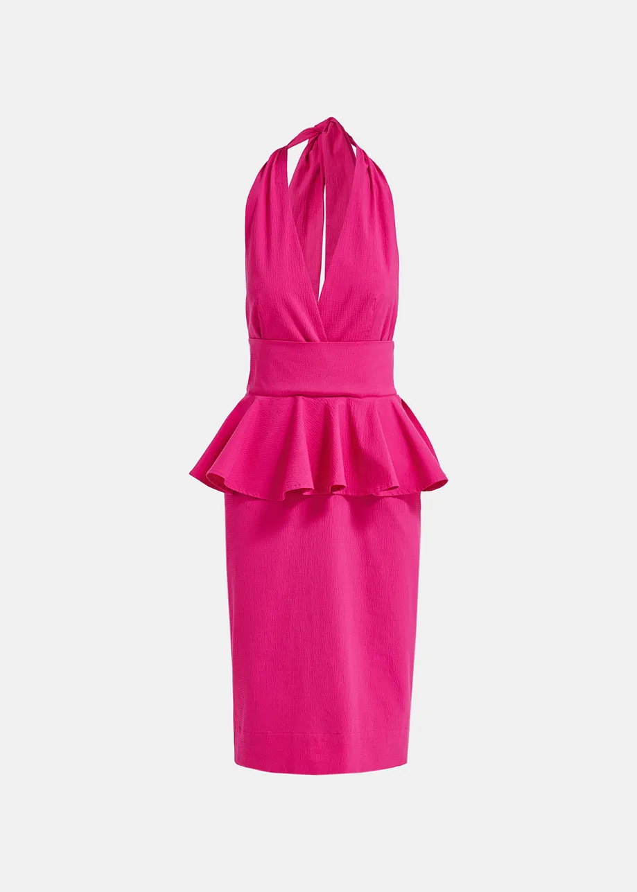 Purple halterneck dress with peplum