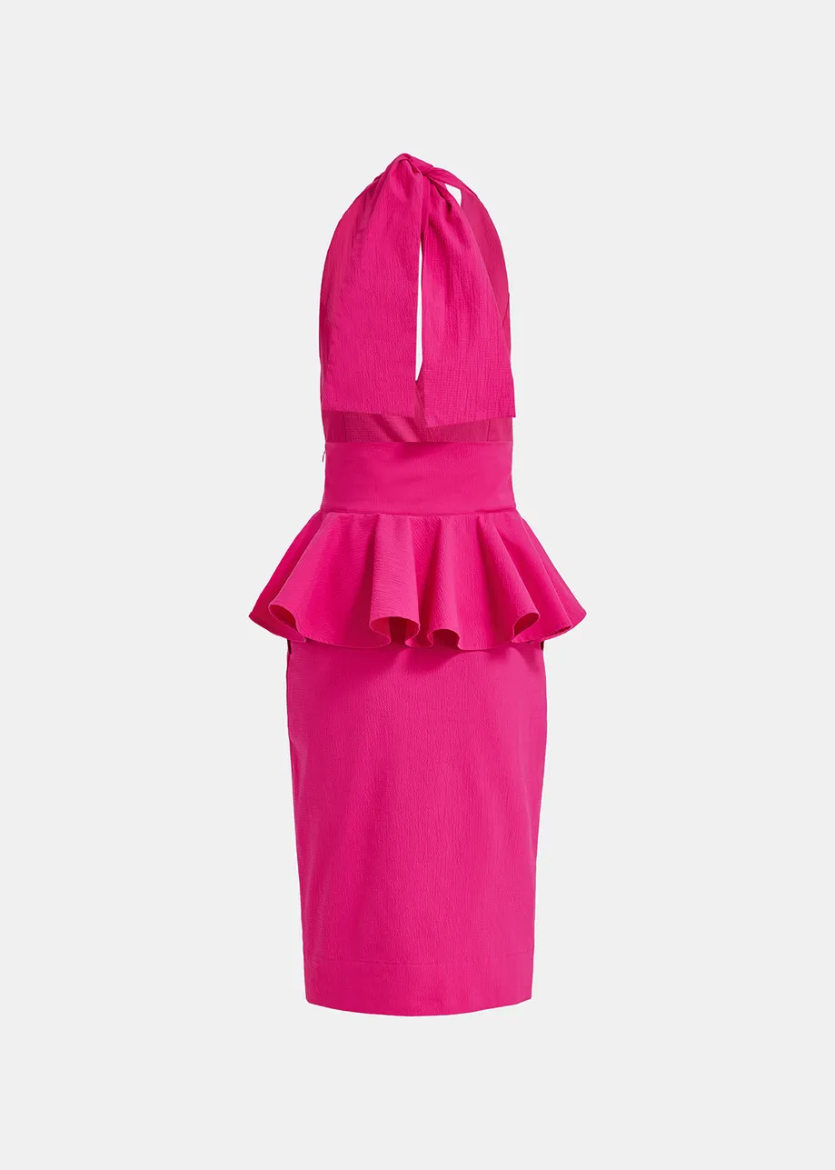 Purple halterneck dress with peplum