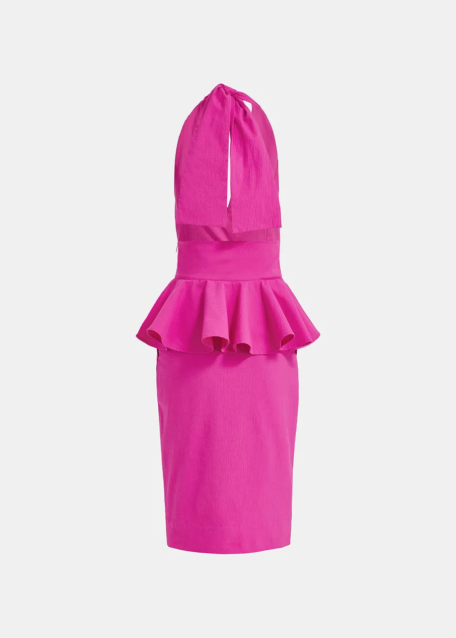 Purple halterneck dress with peplum