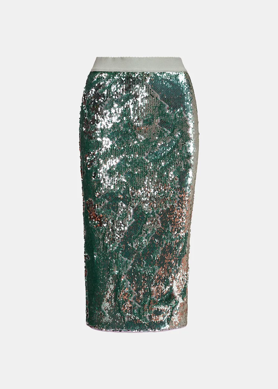Silver sequin-embellished pencil skirt