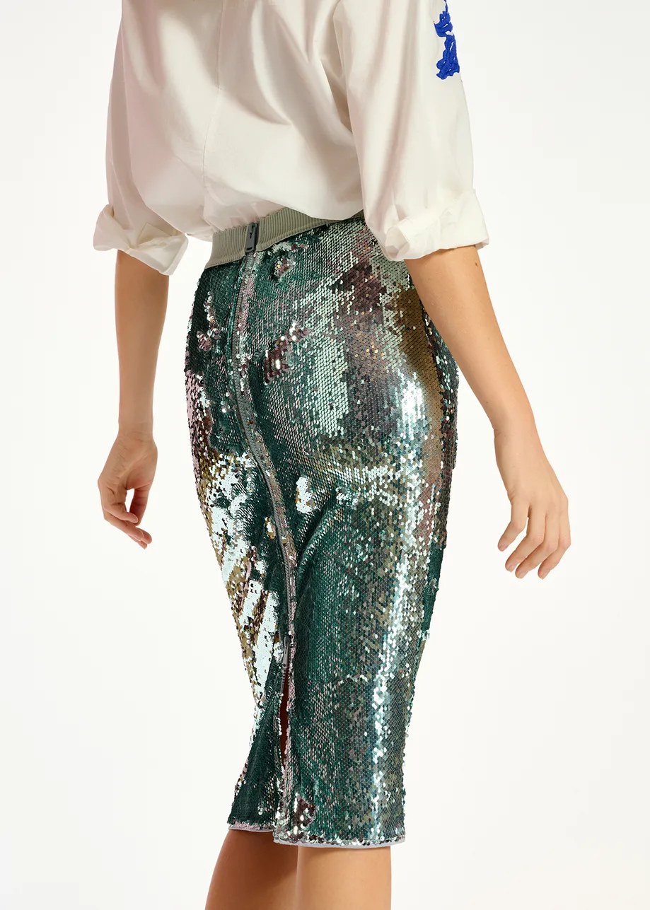 Silver sequin-embellished pencil skirt