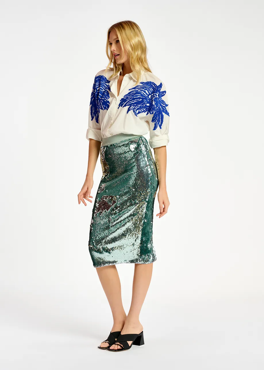 Silver sequin-embellished pencil skirt