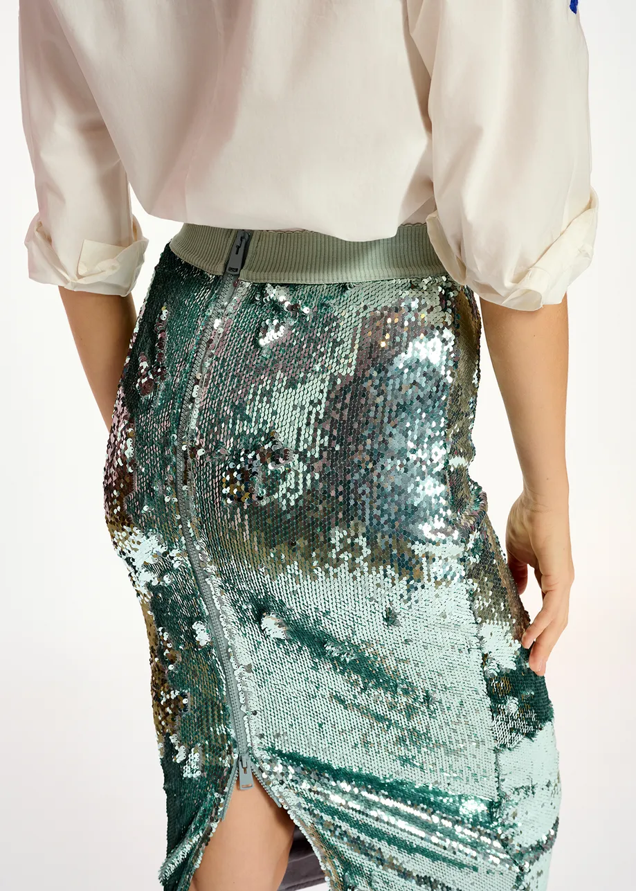 Silver sequin-embellished pencil skirt