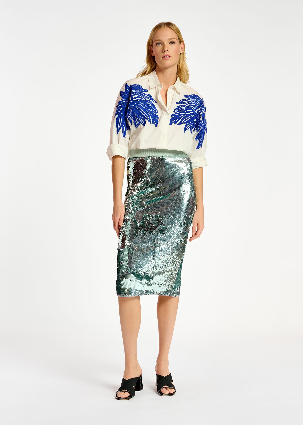 スカート Sequin-Embellished Pencil Skirt PrettyGuide Women's Sequin Skirt High Waist Sparkle Pencil