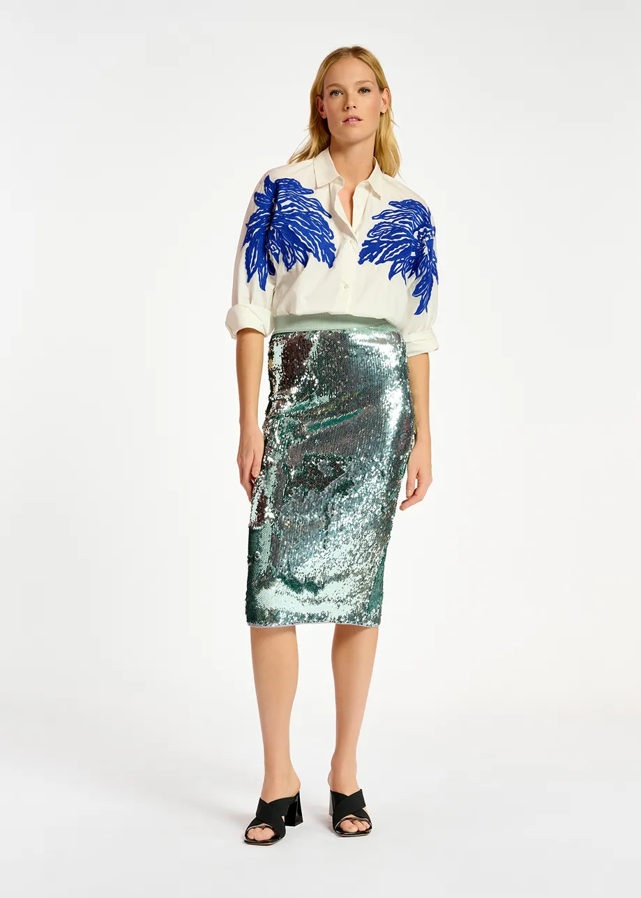 Silver sequin-embellished pencil skirt