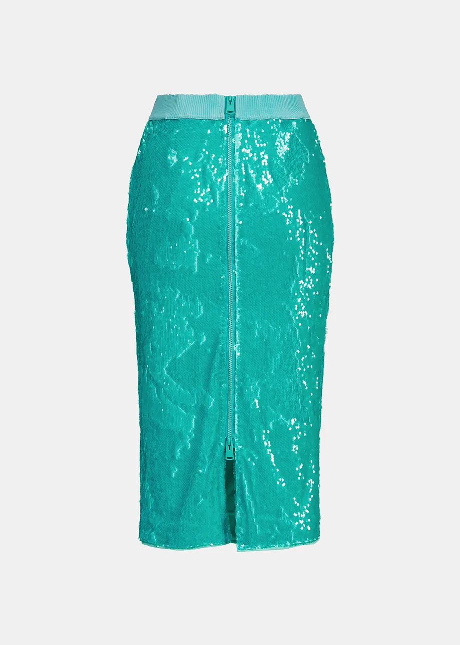 Turquoise sequin-embellished pencil skirt