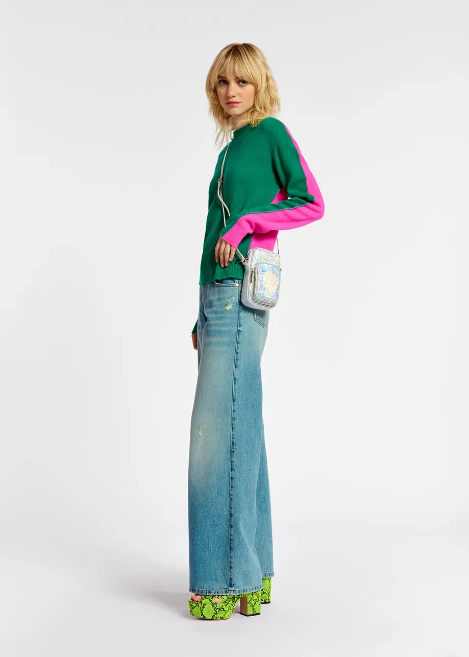 Distressed straight-leg blue jeans