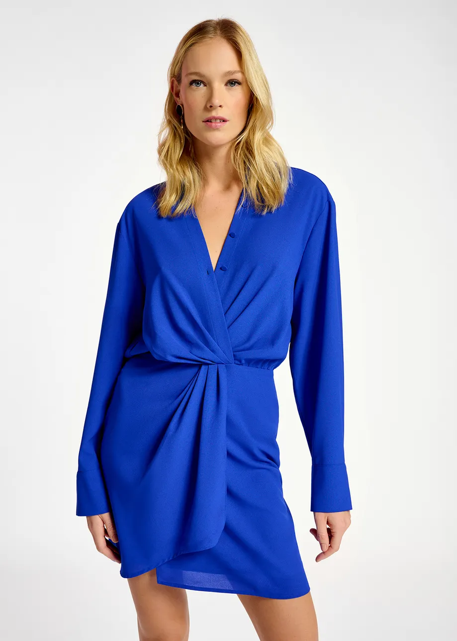 Donkerblauwe mini-wikkeljurk