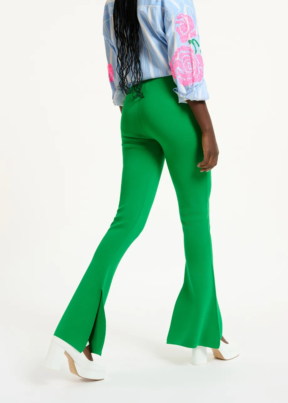 Green flared knitted pants