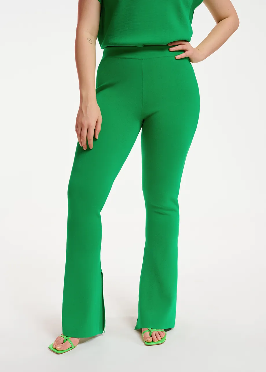 Green flared knitted pants