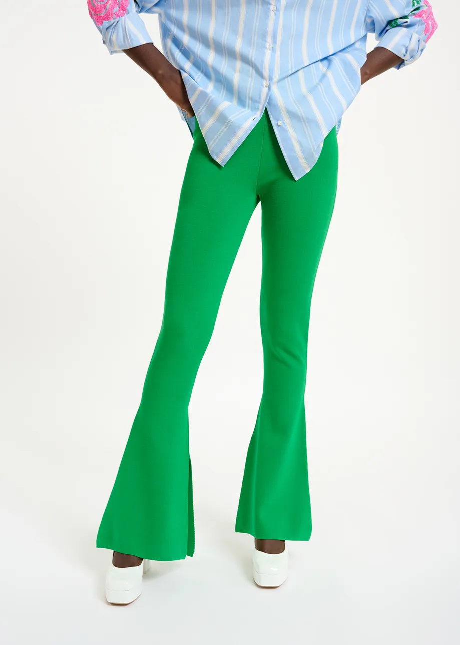 Green flared knitted pants