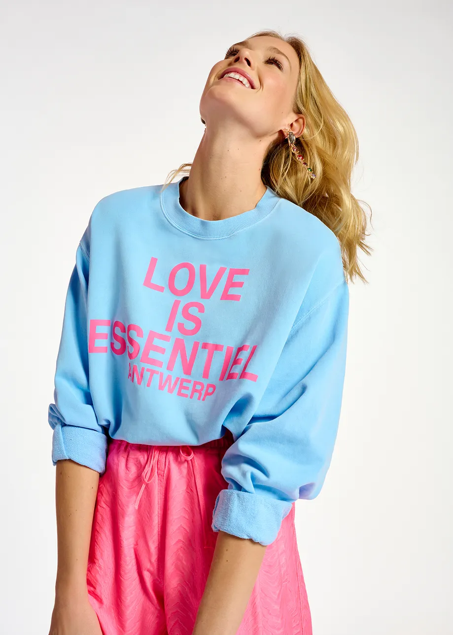 Blue organic cotton sweatshirt with text print