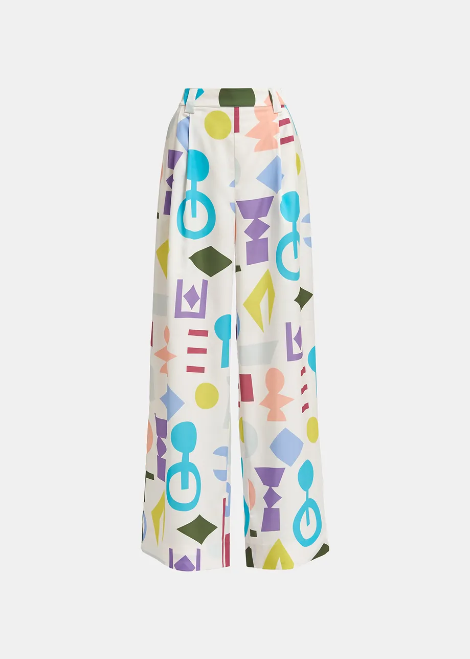 Witte brede broek met kleurrijke print