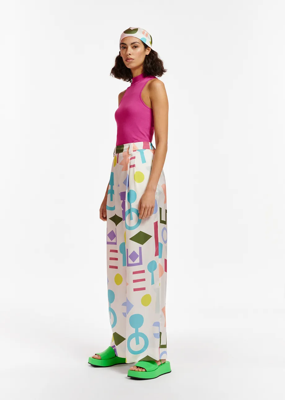 Witte brede broek met kleurrijke print