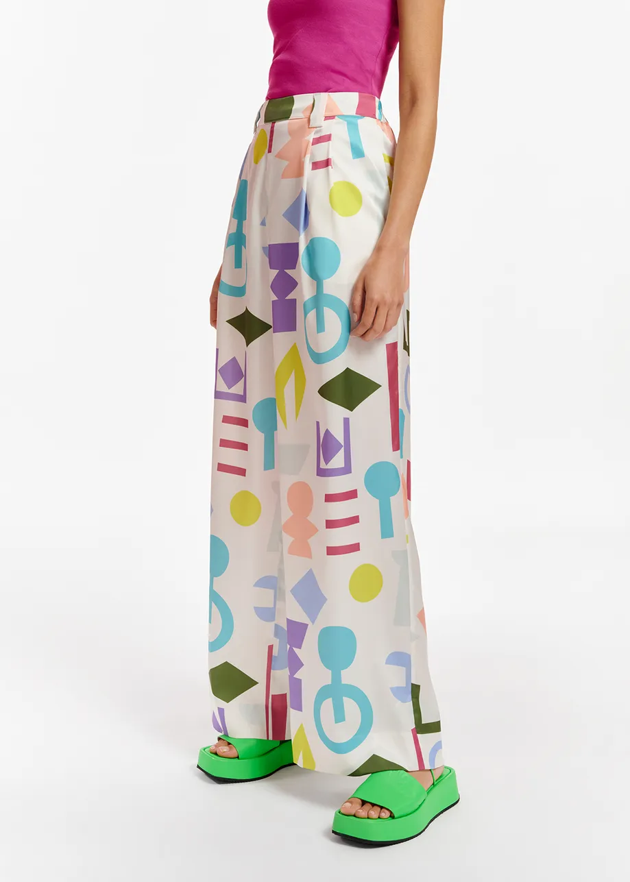 Witte brede broek met kleurrijke print