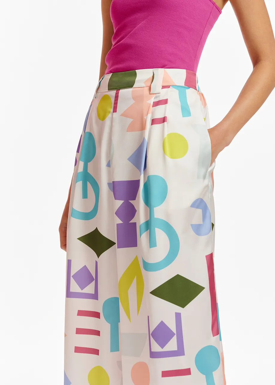 Witte brede broek met kleurrijke print