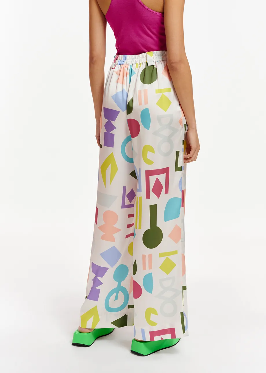 Witte brede broek met kleurrijke print