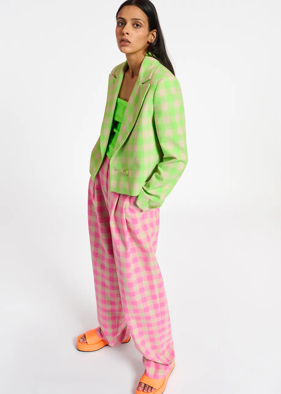 Pink checkered relaxed-fit pants