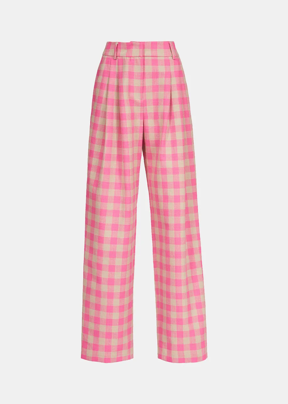 Pink checkered relaxed-fit pants