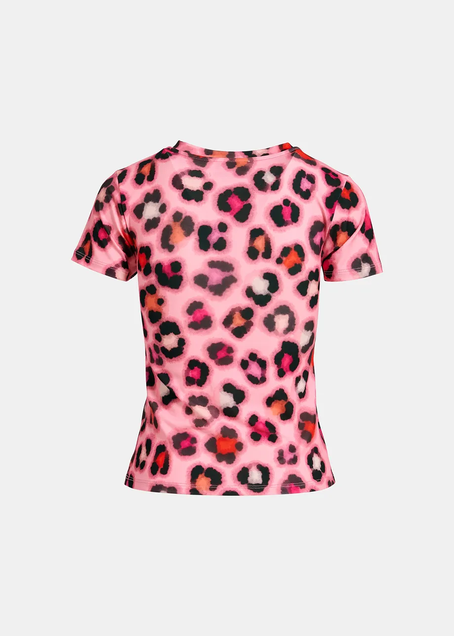 Pink T-shirt with multicolor leopard print