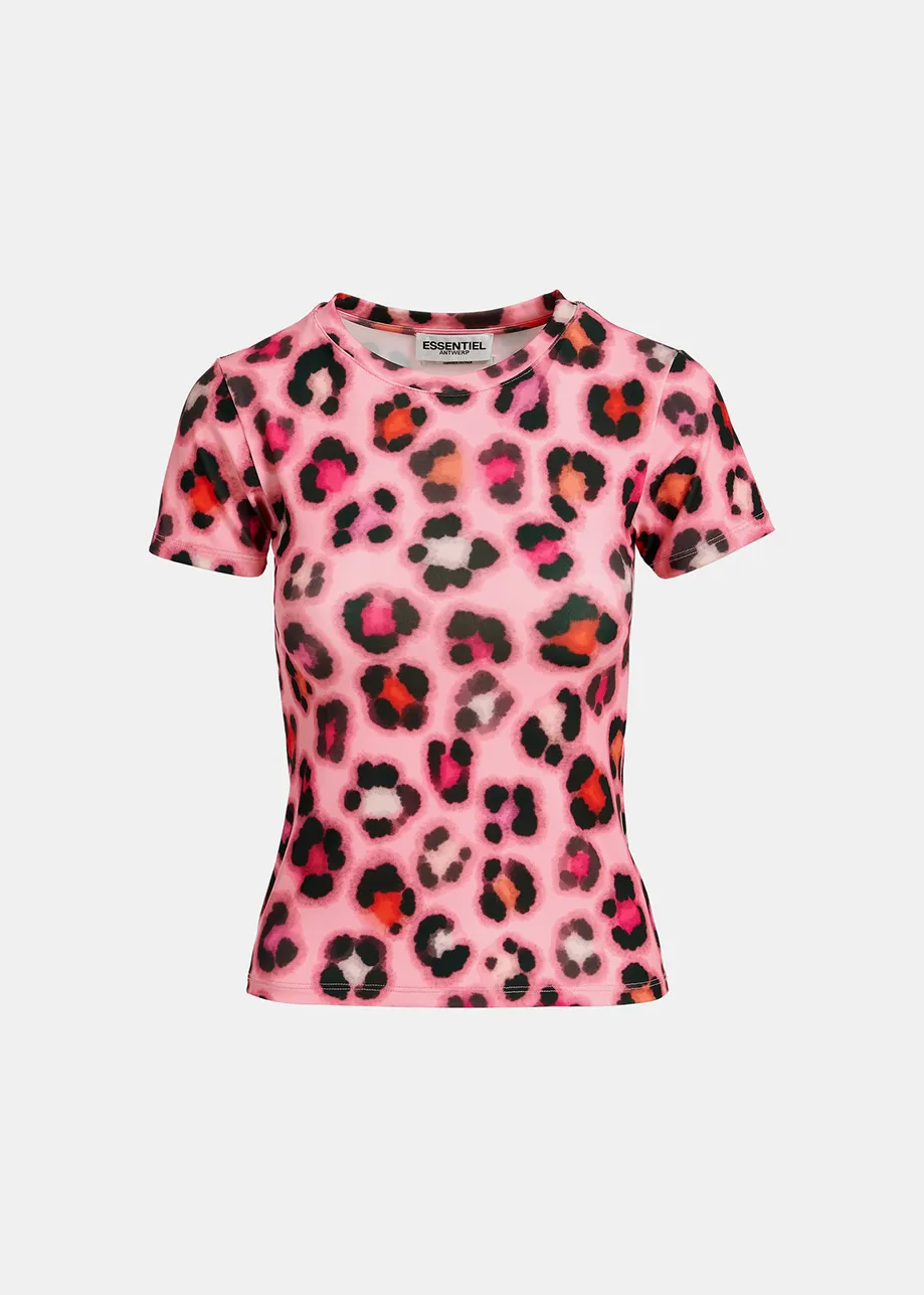T-shirt rose à imprimé léopard multicolore