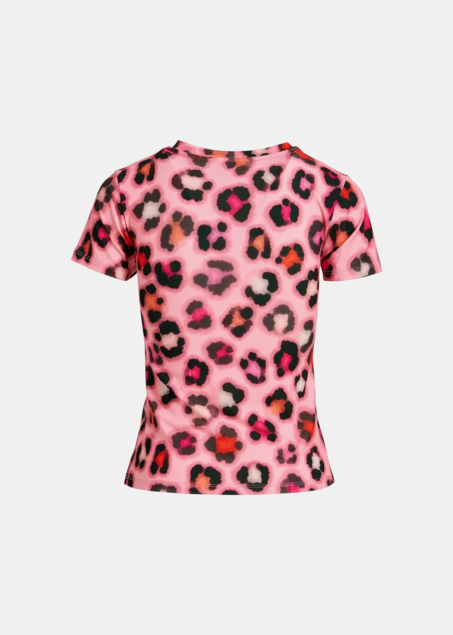Pink T-shirt with multicolor leopard print