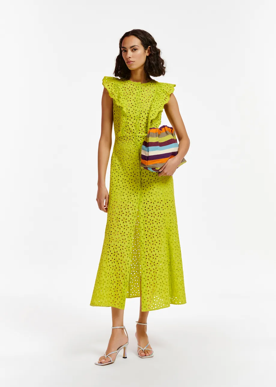 Lime green broderie anglaise cotton maxi dress