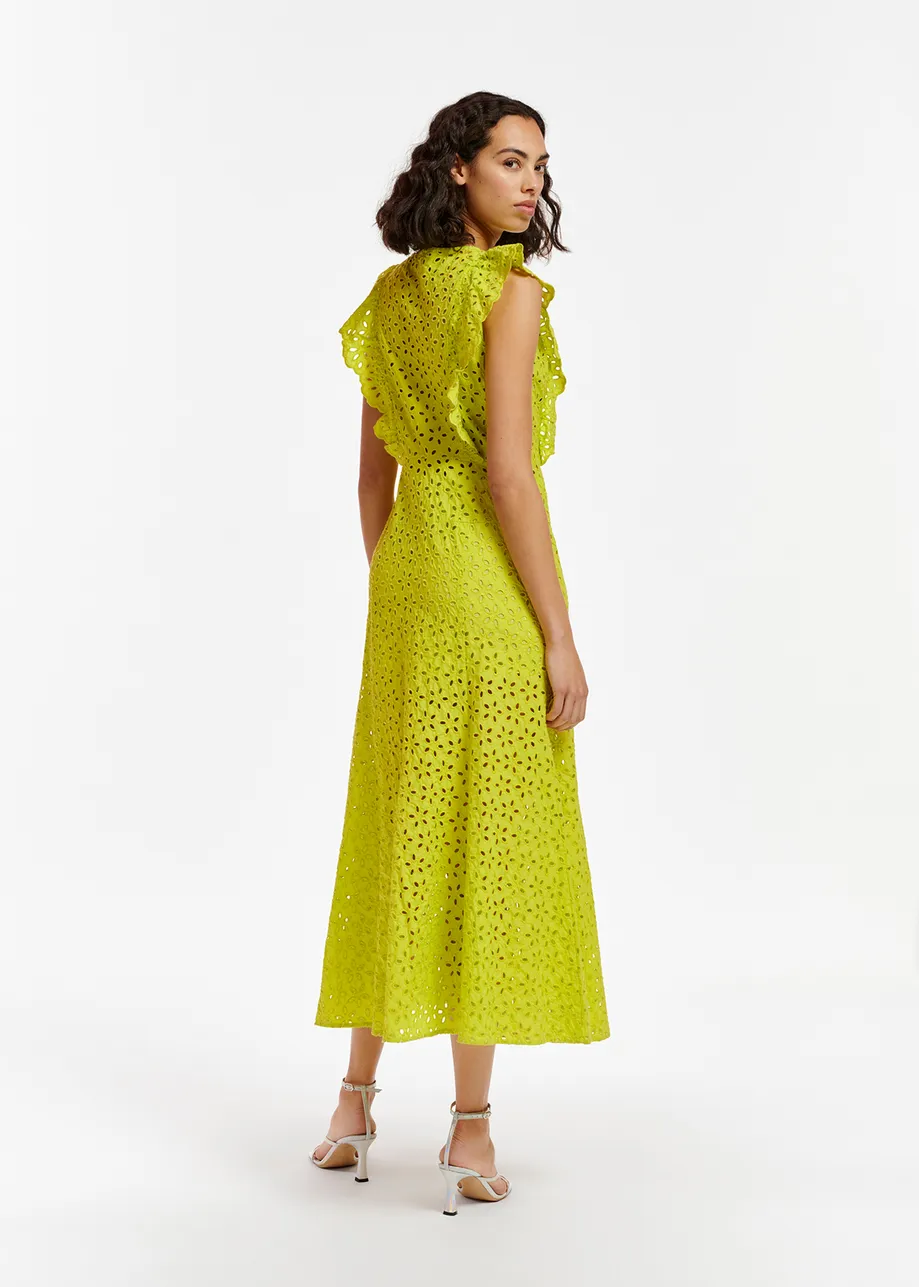 Lime green broderie anglaise cotton maxi dress