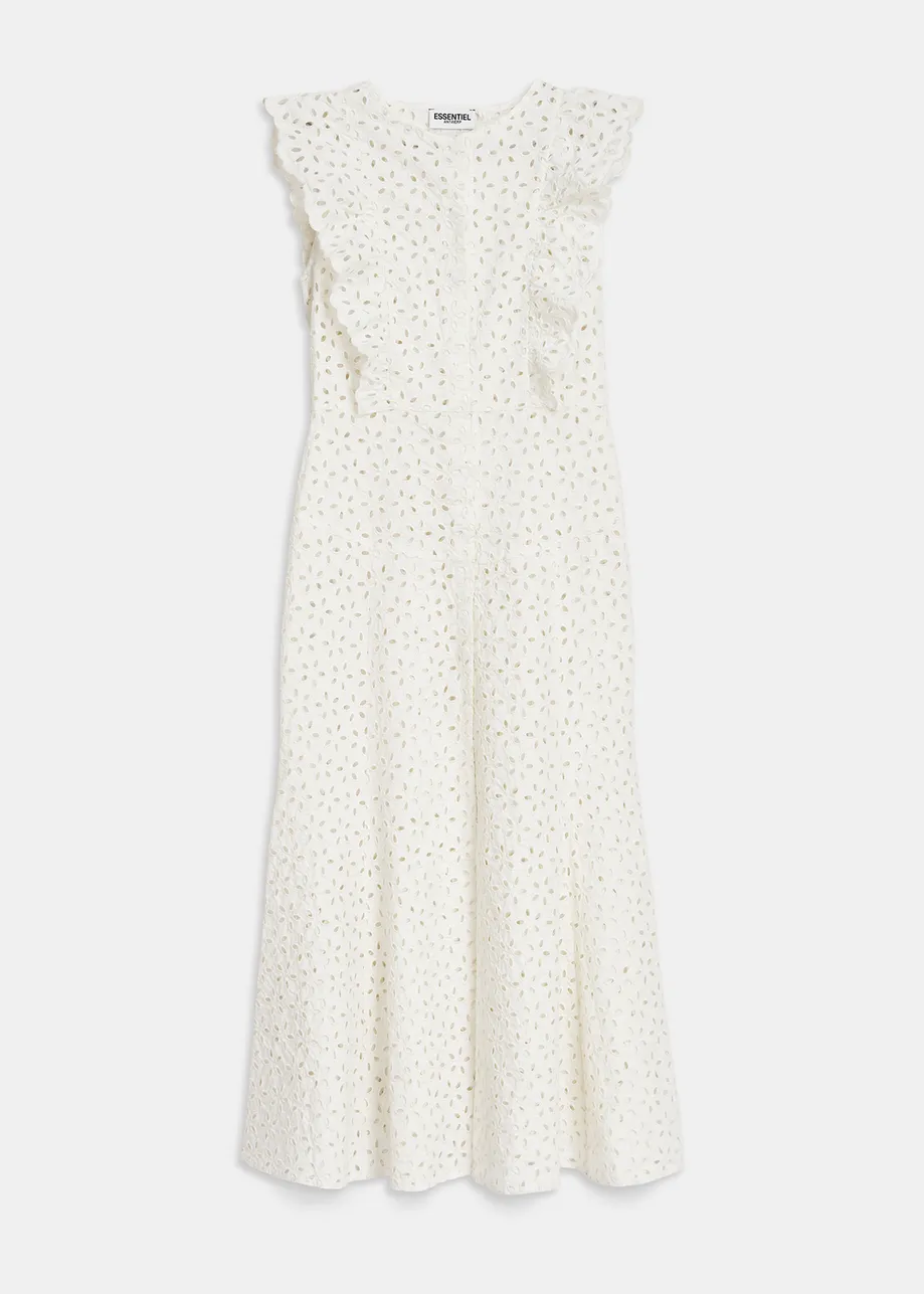 Maxi robe en coton blanc à broderie anglaise