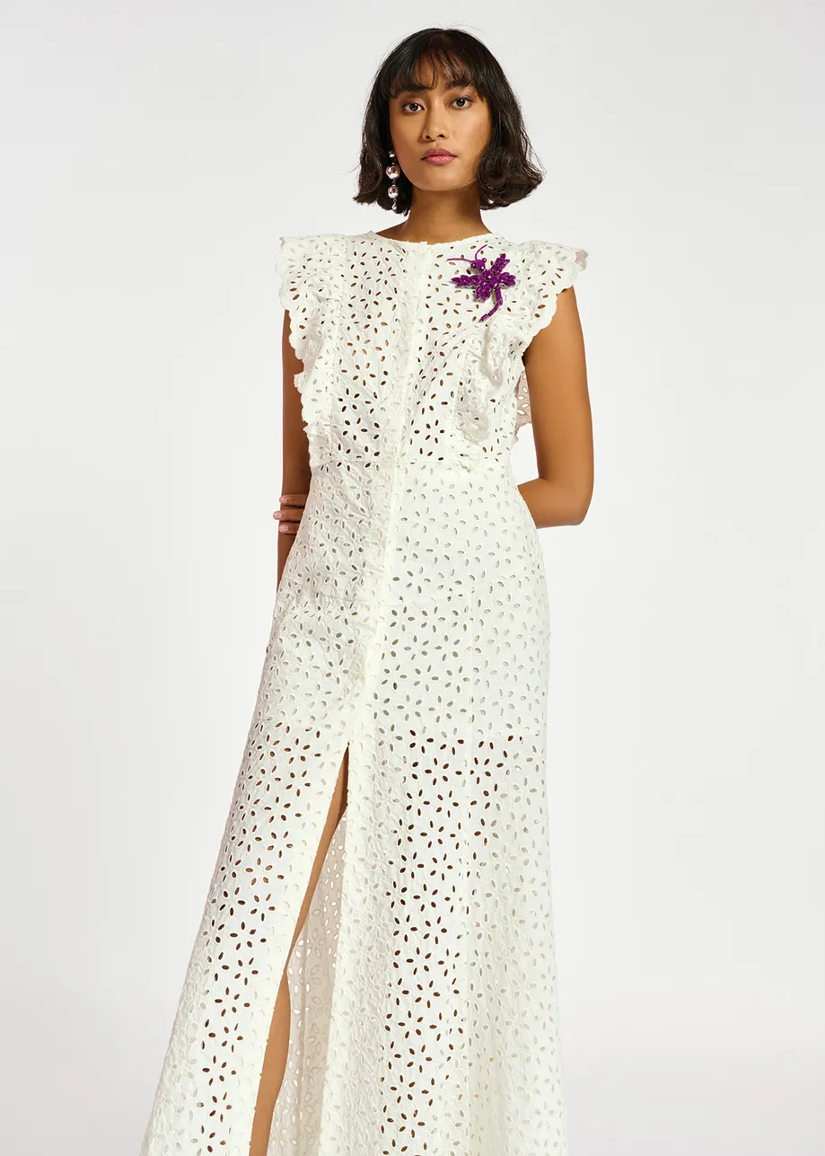Maxi robe en coton blanc à broderie anglaise