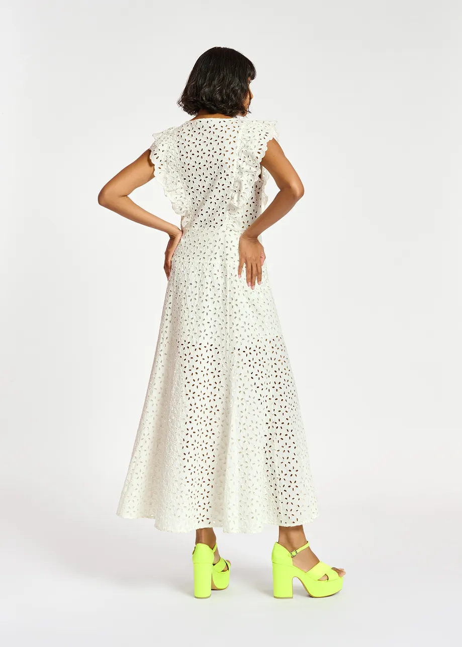 Maxi robe en coton blanc à broderie anglaise