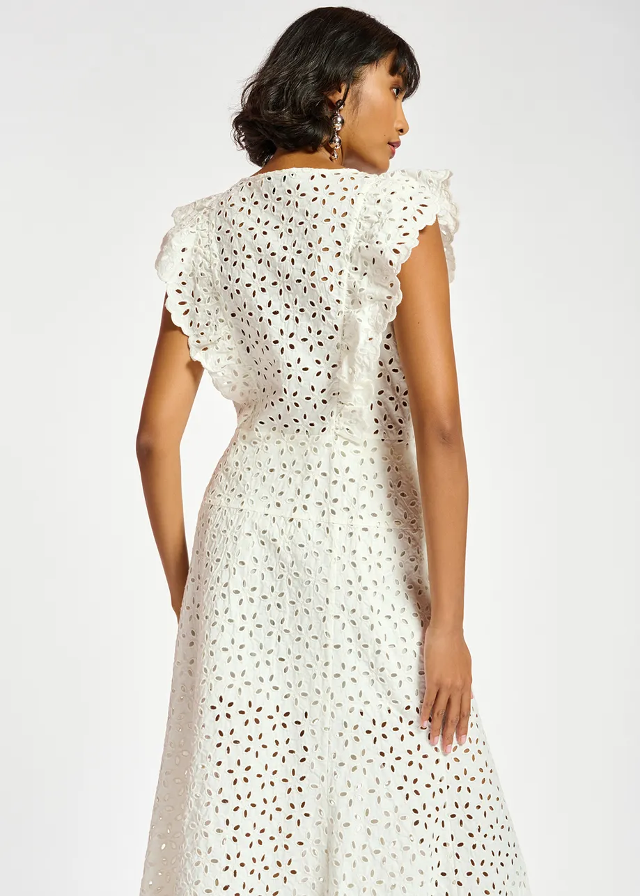Maxi robe en coton blanc à broderie anglaise