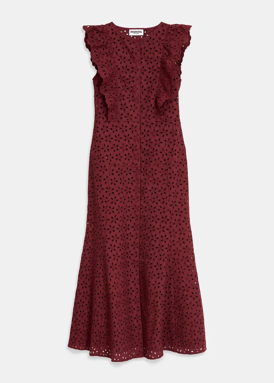 Burgundy broderie anglaise cotton maxi dress