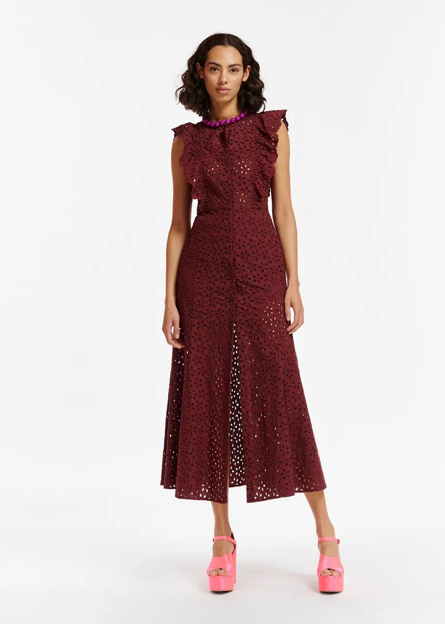 Burgundy broderie anglaise cotton maxi dress