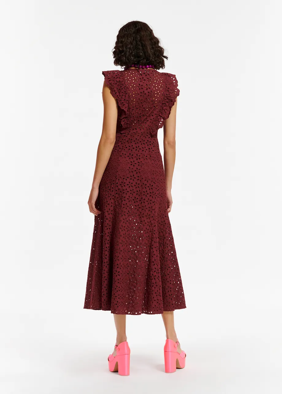Burgundy broderie anglaise cotton maxi dress