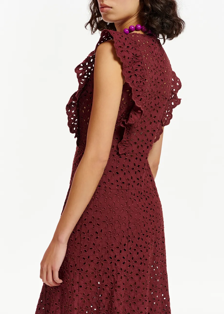 Burgundy broderie anglaise cotton maxi dress