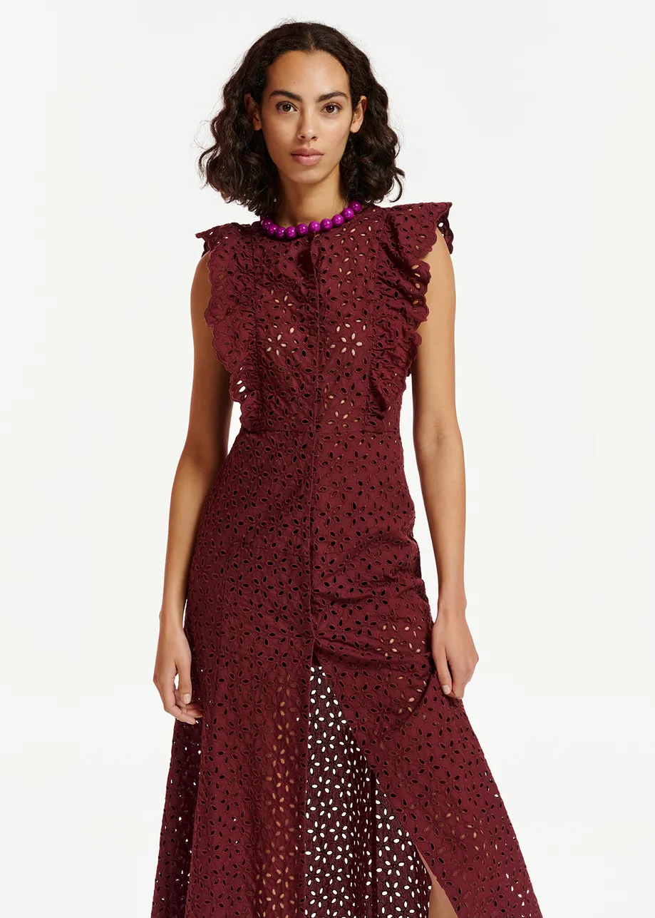 Burgundy broderie anglaise cotton maxi dress