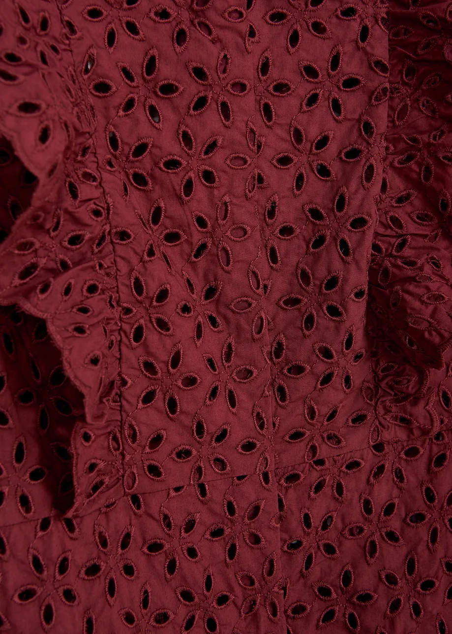 Burgundy broderie anglaise cotton maxi dress