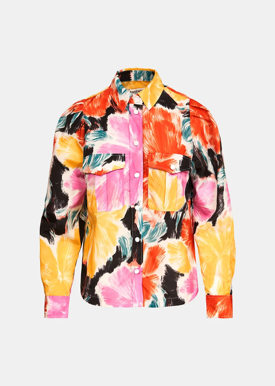 Hemd met zwarte, oranje en gele bloemenprint