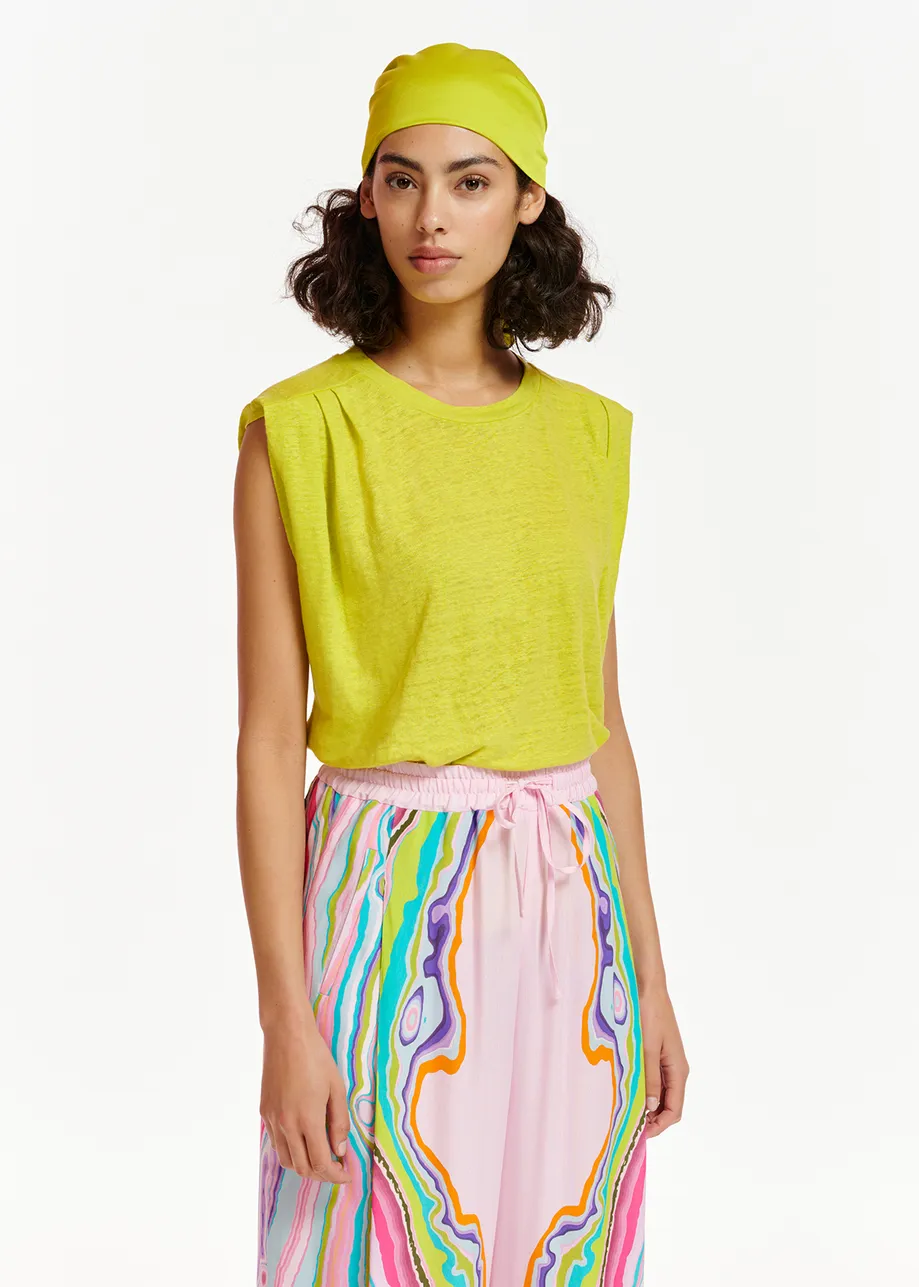 Lime green linen sleeveless T-shirt