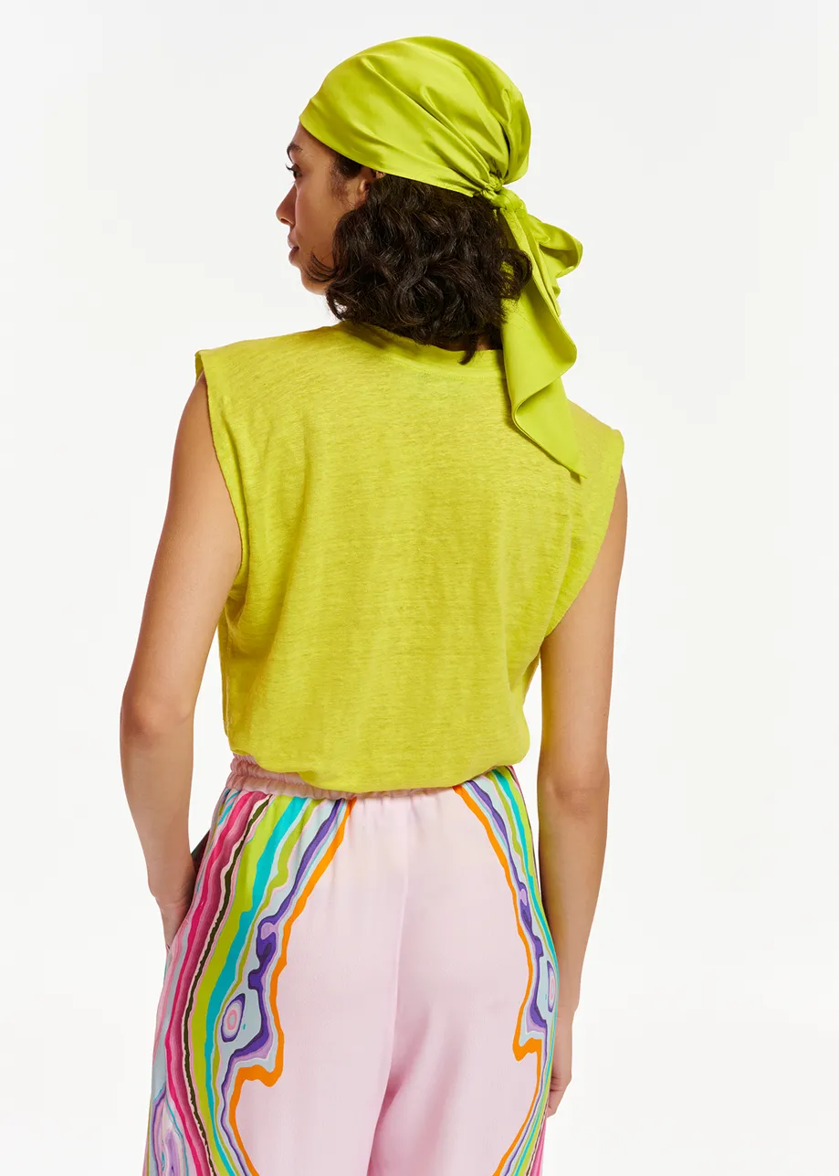 Lime green linen sleeveless T-shirt