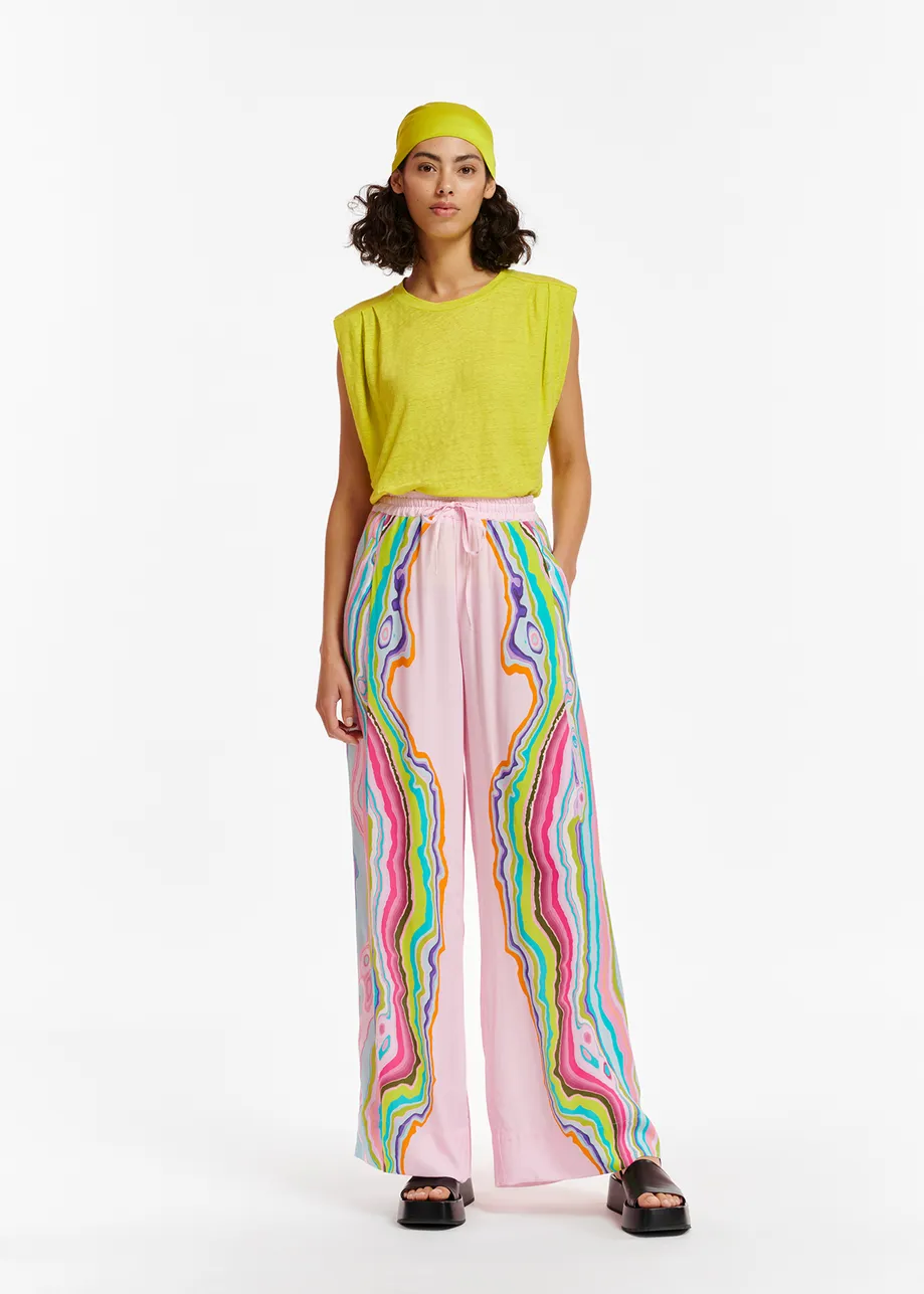 Lime green linen sleeveless T-shirt