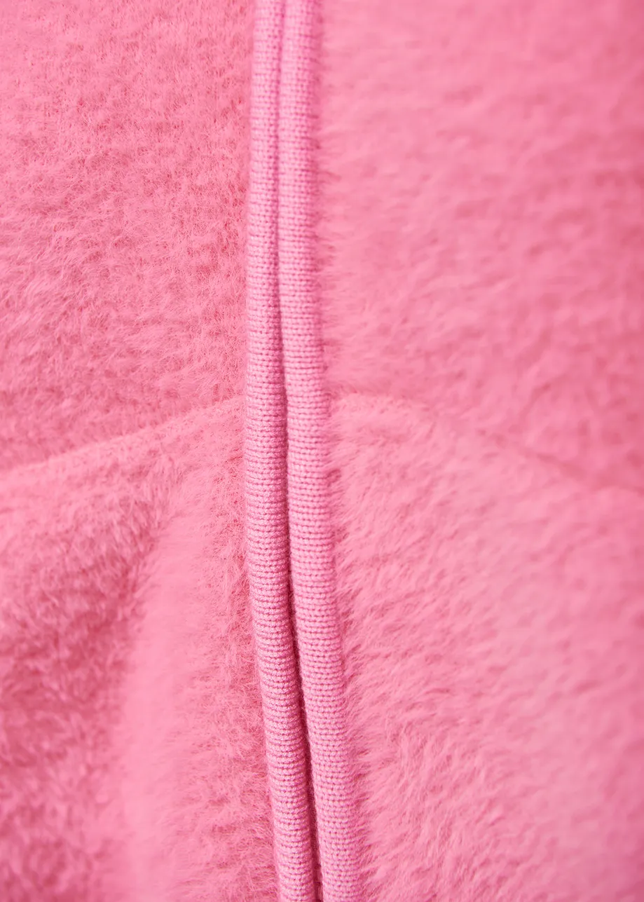 Blouson aviateur rose en tricot pelucheux